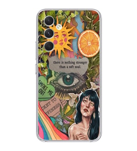 Samsung Galaxy A15 Uyumlu Vintage Kolaj Desenli Şeffaf Telefon Kılıfı