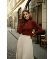 %95 Pamuklu Parmak Geçmeli Kadın Body – Esnek Kumaş (Bordo)