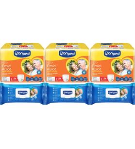Canped Emici Külot Pants Hasta Yetişkin Bezi L - Büyük - Large 14 Adet - Temizleme Havlusu (6Lı Set)