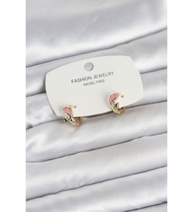 Pembe Yunus Balığı Model Gold Renk Pirinç Çocuk Küpe - TJ-BKP11650
