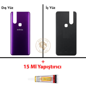 Infinix S5 Pro Mor Uyumlu Arka Kapak + B7000 Yapıştırıcı Arka Cam Batarya Pil Kapağı Lazer Kesim