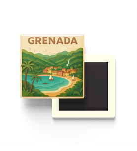 Grenada - Grenada - Paper Cut Art - Baskılı Buzdolap Magneti Kare - 9x9 cm