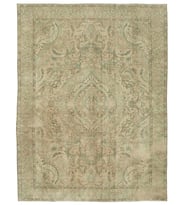 Bej Vintage Eskitme Görünümlü Salon Halısı El Dokuma Madalyon Motifli Klasik Stil Yün Pamuk Dokuma