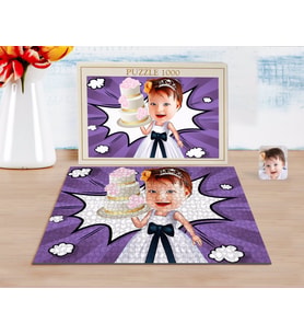 BK Gift Kişiye Özel Kız Çocuk Doğum Günü Karikatürlü 1000 Parça Profesyonel Puzzle-2
