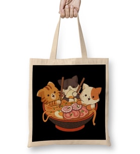 Kawaii Cute Anime Cats Otaku Japanese Ramen Noodles Gift Bez Çanta Uzun Saplı