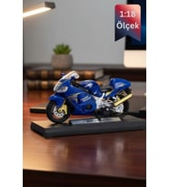 Suzuki Hayabusa Gsx1300 Die Uyumlu Cast Model Motorsiklet Mavi Standlı İnce Detay 1:18 Ölçek