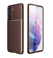 Coverzone Galaxy S21 FE ?le Uyumlu K?l?f Karbon Tasar?m, Parmak ?zi Yapmayan �zellik Ultra Slimfit Yap? Del�x Tpu Silikon DLX Galaxy S21 FE ?le Uyumlu K?l?f Kahverengi