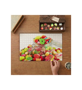 Kavanozdaki Renkli Şekerler Tasarımı 240 parça Ahşap Puzzle Ahşap Kutuda MP03566
