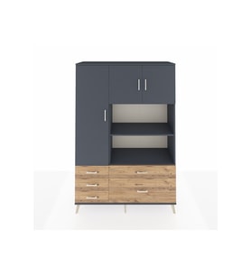 Hyperion Dolap 7 Raflı 5 Çekmeceli 3 Kapaklı 132x44x195 Antrasit-Antrasit/Çam