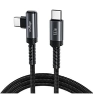 Type-C to Type-C L Uçlu 60W PD Hızlı Şarj Kablosu, 1 Metre, 90° Dirsek Uçlu USB-C Kablo, 3A, 480 Mbps Veri Aktarımı, Örgülü Naylon, Telefon, Tablet ve Bilgisayar Uyumlu – Siyah
