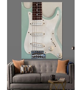 Beyaz Elektro Gitar Çizimi Dekoratif Kanvas - Mdf Ahşap Tablo