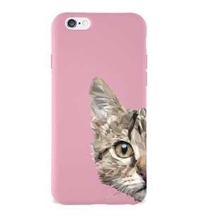 Apple iPhone 6 Uyumlu Lansman Kılıf Catface Tasarımlı İçi Kadife Kapak-Pembe (Şeffaf)