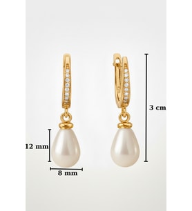 925 Ayar Gümüş Sallantılı Damla Mayorka İnci Taşlı Kadın Küpe  8x12 mm  3,2 cm (Gold)