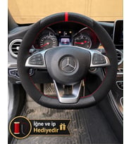 Mercedes W447 Dikme Direksiyon Kılıfı Alcantara Süet Mat Karbon Kırmızı Yüzük ve Dikiş 2014-2024
