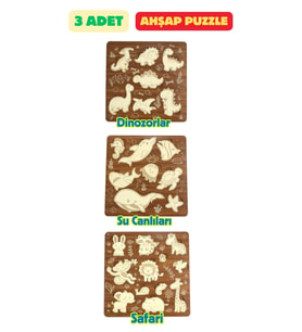 Çocuk Puzzle (Yapboz) Birinci Sınıf Ahşap 3 Parça Eğitici Öğretici Eğlenceli Set