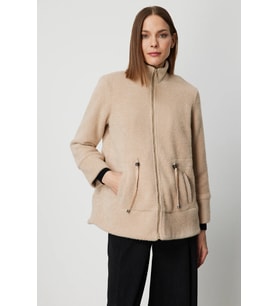 On Fashion Beli Bağcıklı Dik Yaka Mont (Bej)