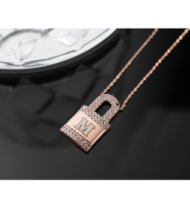 Saklı Takı 925 Ayar Gümüş Kişiye Özel Harfli Kilit Kolye ( Rose Gold )