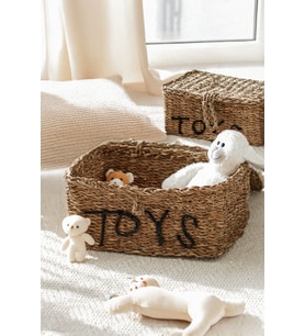 2 Lİ EL ÖRMESİ HASIR TOYS YAZILI DİKDÖRTGEN DÜZENLEYİCİ SEPET BAMBU HASIR