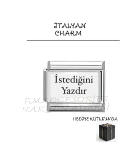 Çelik İtalyan Charm Kişiselleştirilebilir İstediğiniz Tarih Harf Sayı Charma Lazer İle Yazılır