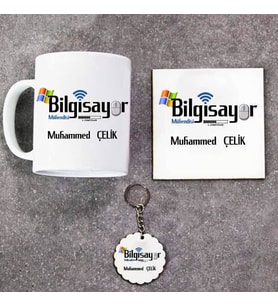 Bilgisayar Mühendisi Kupa Bardak Altlık ve Anahtarlık Hediye Seti (Model 1)