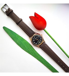Marlas Retro Kadın Saati, Vintage Tasarım, Klasik, Rose Gold Rengi, Minimal, Koyu Kahverengi Kayış, Siyah Kadran