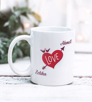 Kişiye Özel Sevgililer günü Love ve Kuşlar Tasarımlı Kupa Bardak (Beyaz)