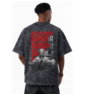Jujutsu Kaisen Sukuna Anime Baskılı Unisex Oversize Eskitme Yıkamalı Tişört