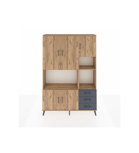 Arges Dolap 9 Raflı 3 Çekmeceli 5 Kapaklı 132x30x195 Çam-Çam/Antrasit
