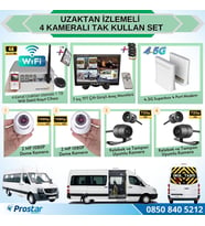 Uzaktan Izlemeli 4 Kameralı Wifi 4G 1 Tb Harddisk 7 Inç Ekranlı Araç Kamera Seti