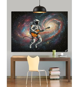 Astronot Gitar Çalıyor Dekoratif Kanvas - Mdf Ahşap Tablo