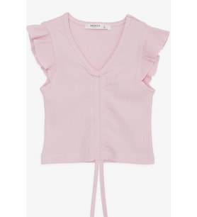 Breeze Kız Çocuk Crop Tişört Bağcıklı Fırfırlı 8-14 Yaş, Pembe
