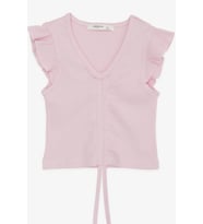 Breeze Kız Çocuk Crop Tişört Bağcıklı Fırfırlı 8-14 Yaş, Pembe