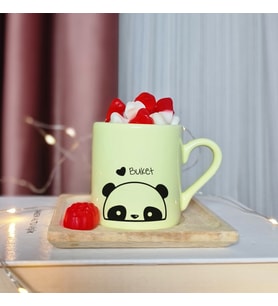 Panda Tasarımlı Kişiye Özel Sarı Türk Kahvesi Fincanı