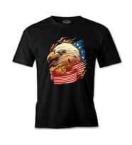 Eagle and American Flag Siyah Erkek Tshirt