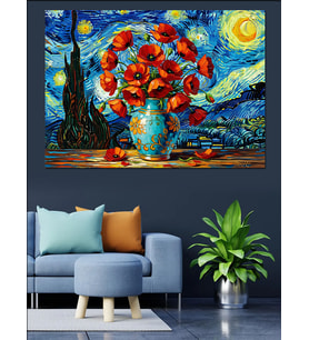 Van Gogh Tarzı Çiçekler Dekoratif Kanvas - Mdf Ahşap Tablo