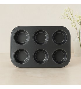 6 Gözlü Siyah Metal Muffin Kalıbı