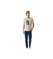 Donwear Erkek %100 Pamuk Penye Yazlık Kısa Kollu Pijama Takımı (Bej)