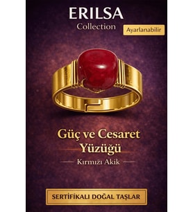 Sertifikalı Kırmızı Akik Doğal Taş Yüzük – Güç ve Cesaret Enerji Ayarlanabilir (Çok Renkli)