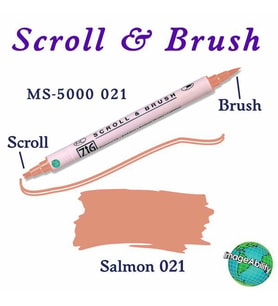 Zig Scroll & Brush Çift Çizgi ve Fırça Uçlu Kaligrafi ve Gölgeleme Kalemi 021 Salmon 