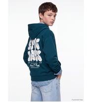 LCW Kids Petrol Kapüşonlu Nyc Baskılı Erkek Çocuk Kalın Sweatshirt