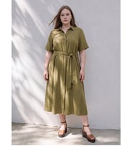 LCW Curve Haki Büyük Beden Kuşaklı Gömlek Elbise