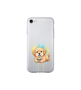 iPhone SE 2020 ile Uyumlu Splash Köpek Tasarımlı Şeffaf Silikon Kılıf