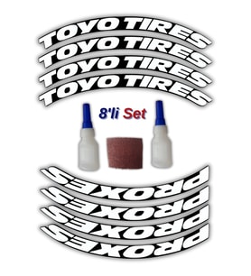 Toyo Tires & Proxes Otomobil Motosiklet 3D Araç Lastik Jant Yazısı Arma Sticker Şerit  Beyaz _ 8'Lİ Set