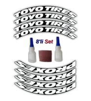 Toyo Tires & Proxes Otomobil Motosiklet 3D Araç Lastik Jant Yazısı Arma Sticker Şerit  Beyaz _ 8'Lİ Set