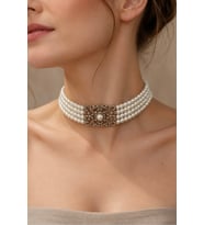 Choker İnci Kolye Zirkon Taşlı Otantik Tasarım
