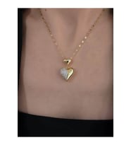 Bombeli Kalp Zirkon Taşlı Gold Renk Kolye (Altın)