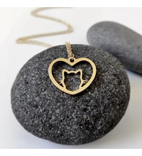 Kişiye Özel Kalp Kedi Silüet Kolye 925K Gümüş (Gold)