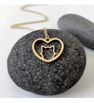 Kişiye Özel Kalp Kedi Silüet Kolye 925K Gümüş (Gold)