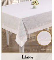 Liana Model Krem 160x220 cm Keten Dantel Masa Örtüsü Şık Yemek Masası Dekoratif