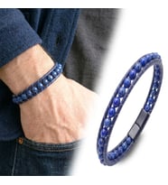 Moncuk Design 6mm Lapis Taşlı Deri Kordon Ve Çelik Erkek Bileklik 33512B2D6M14